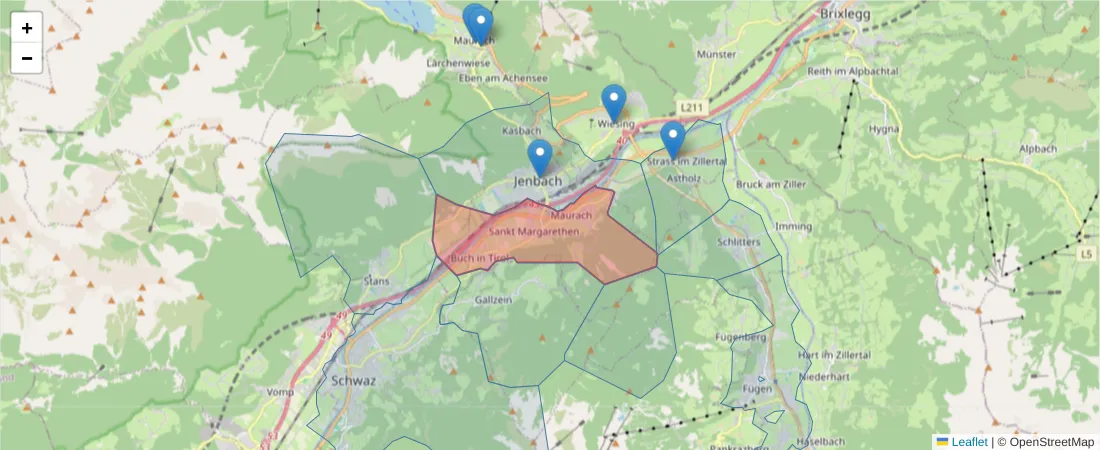 Karte des Postleitzahlen Bereichs  und der umliegenden Postleitzahlen in Deutschland