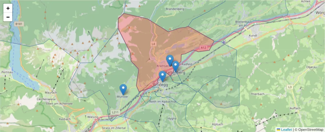 Karte des Postleitzahlen Bereichs  und der umliegenden Postleitzahlen in Deutschland