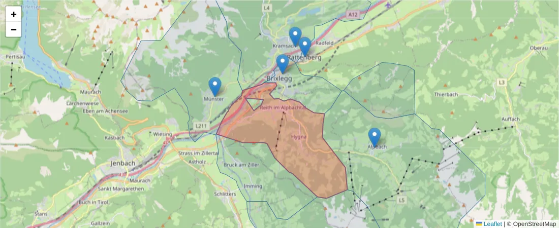 Karte des Postleitzahlen Bereichs  und der umliegenden Postleitzahlen in Deutschland