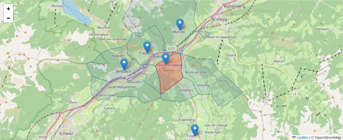 Karte des Postleitzahlen Bereichs  und der umliegenden Postleitzahlen in Deutschland