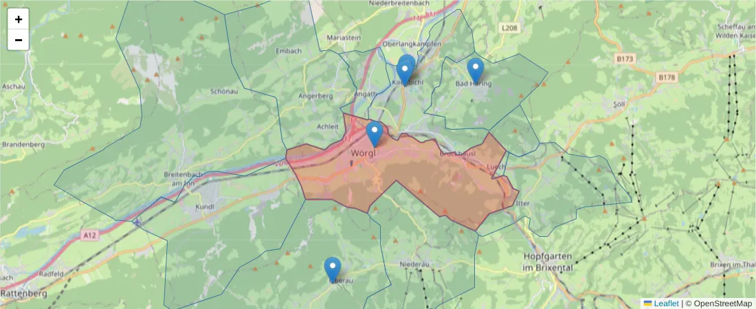 Karte des Postleitzahlen Bereichs  und der umliegenden Postleitzahlen in Deutschland