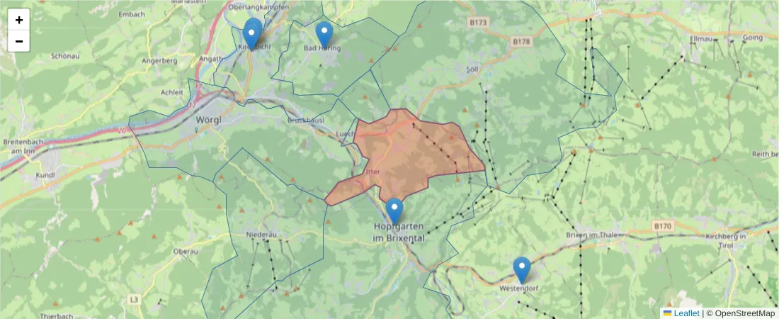 Karte des Postleitzahlen Bereichs  und der umliegenden Postleitzahlen in Deutschland