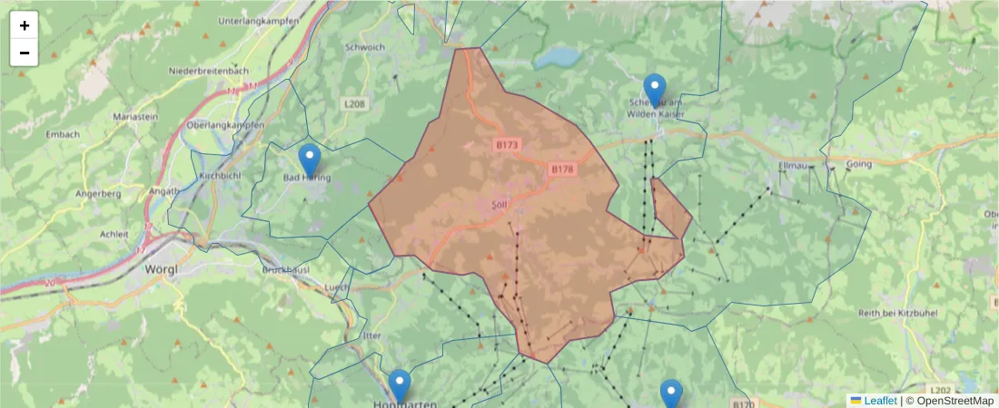 Karte des Postleitzahlen Bereichs  und der umliegenden Postleitzahlen in Deutschland