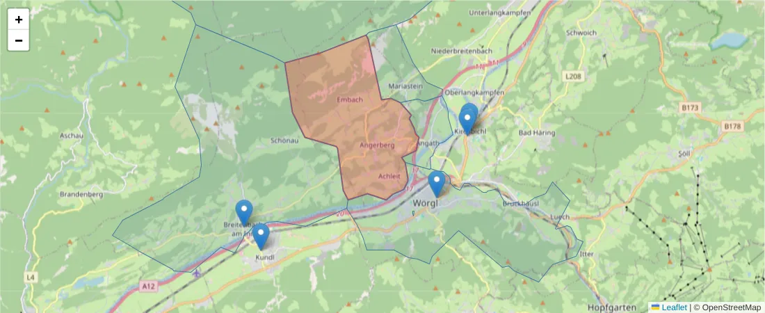 Karte des Postleitzahlen Bereichs  und der umliegenden Postleitzahlen in Deutschland