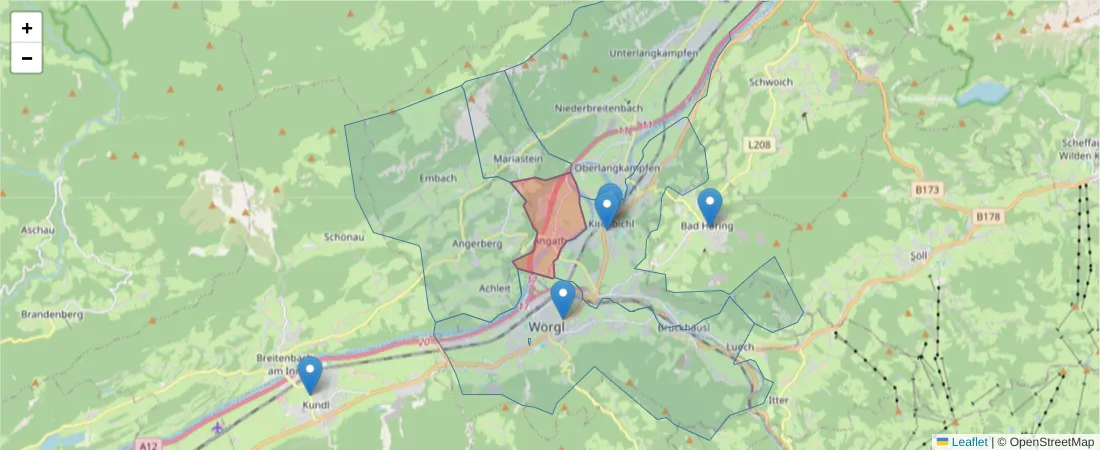 Karte des Postleitzahlen Bereichs  und der umliegenden Postleitzahlen in Deutschland