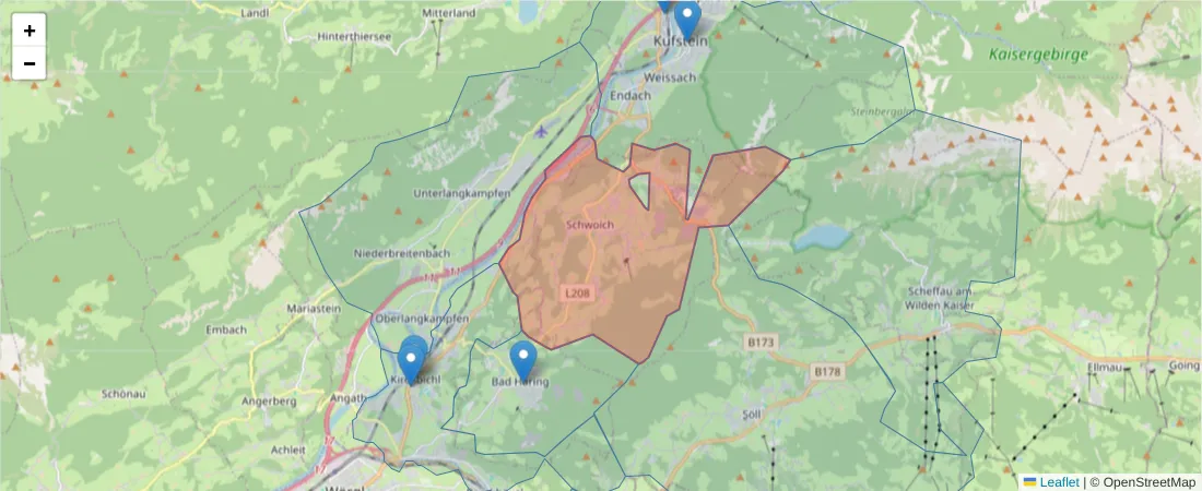 Karte des Postleitzahlen Bereichs  und der umliegenden Postleitzahlen in Deutschland