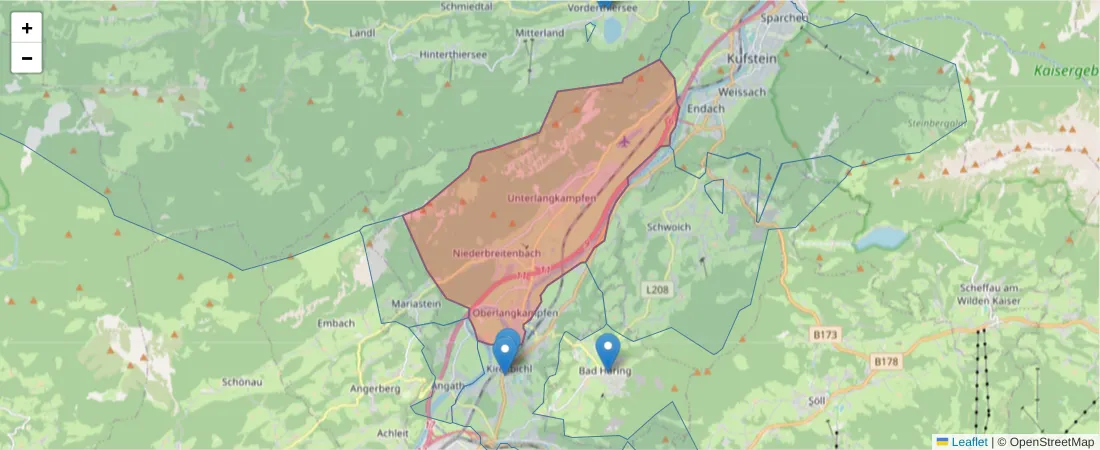 Karte des Postleitzahlen Bereichs  und der umliegenden Postleitzahlen in Deutschland
