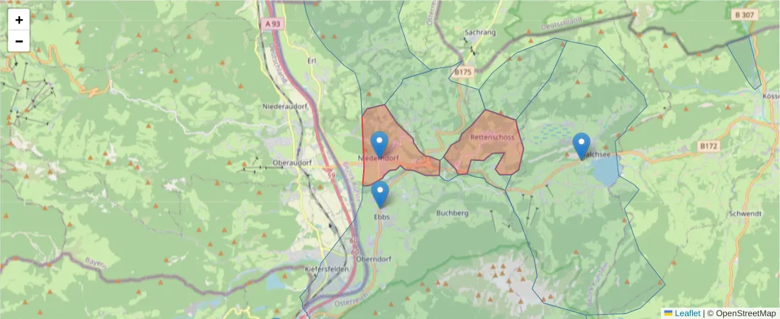 Karte des Postleitzahlen Bereichs  und der umliegenden Postleitzahlen in Deutschland