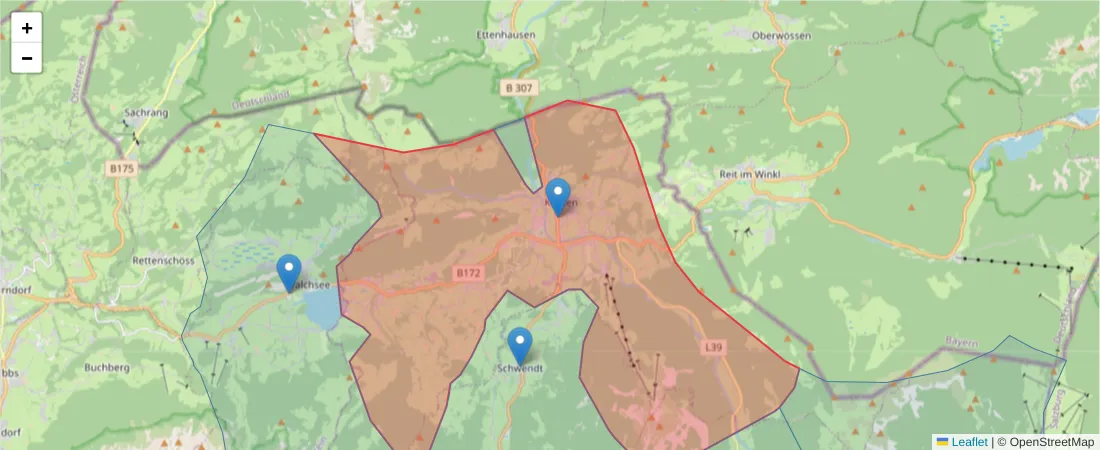 Karte des Postleitzahlen Bereichs  und der umliegenden Postleitzahlen in Deutschland