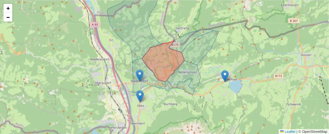 Karte des Postleitzahlen Bereichs  und der umliegenden Postleitzahlen in Deutschland