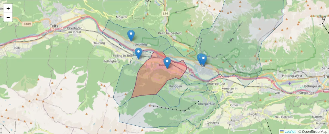 Karte des Postleitzahlen Bereichs  und der umliegenden Postleitzahlen in Deutschland