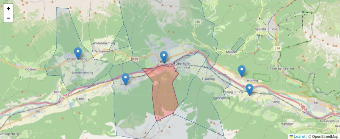 Karte des Postleitzahlen Bereichs  und der umliegenden Postleitzahlen in Deutschland