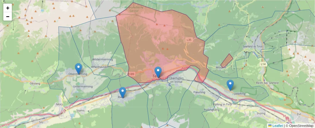 Karte des Postleitzahlen Bereichs  und der umliegenden Postleitzahlen in Deutschland