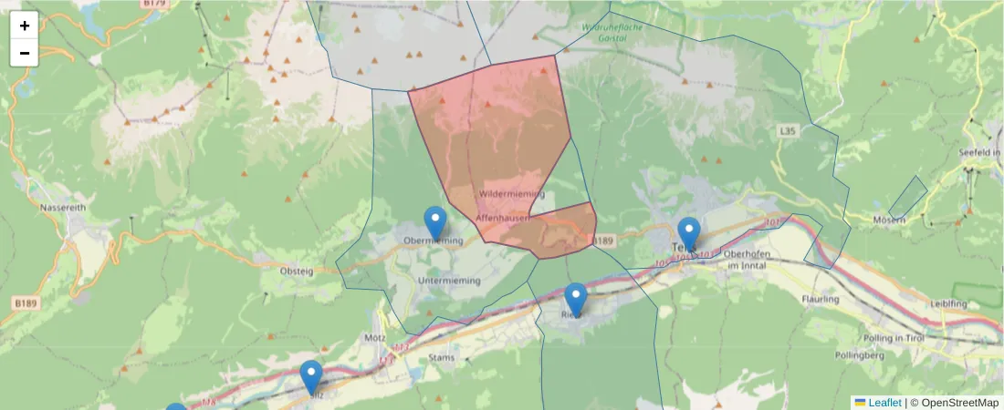Karte des Postleitzahlen Bereichs  und der umliegenden Postleitzahlen in Deutschland