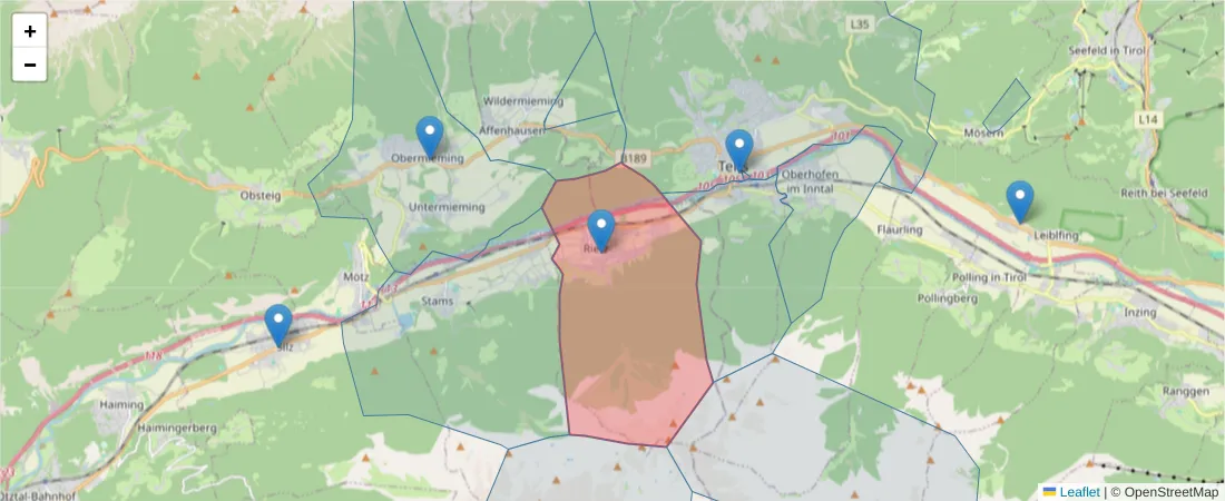 Karte des Postleitzahlen Bereichs  und der umliegenden Postleitzahlen in Deutschland