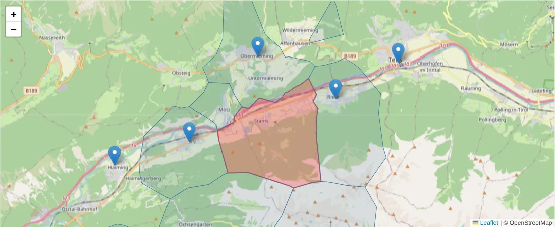 Karte des Postleitzahlen Bereichs  und der umliegenden Postleitzahlen in Deutschland