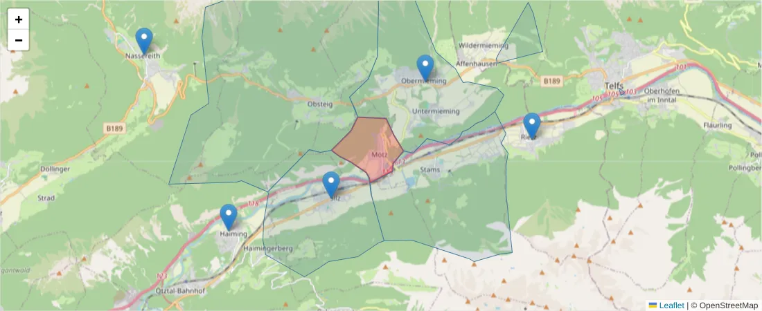 Karte des Postleitzahlen Bereichs  und der umliegenden Postleitzahlen in Deutschland