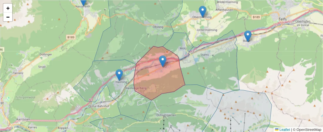 Karte des Postleitzahlen Bereichs  und der umliegenden Postleitzahlen in Deutschland