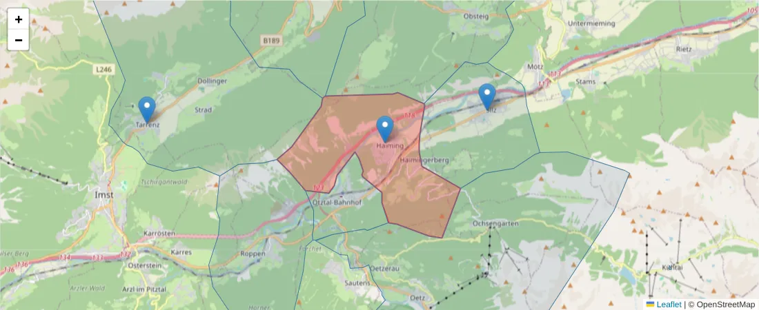 Karte des Postleitzahlen Bereichs  und der umliegenden Postleitzahlen in Deutschland