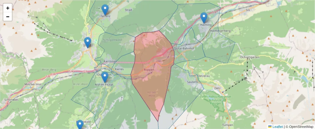 Karte des Postleitzahlen Bereichs  und der umliegenden Postleitzahlen in Deutschland