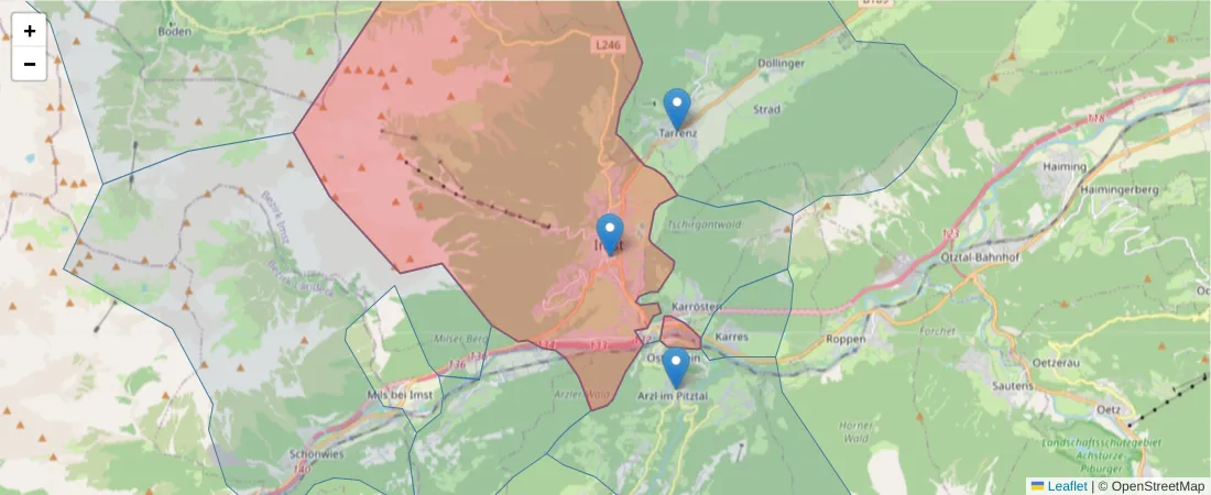 Karte des Postleitzahlen Bereichs  und der umliegenden Postleitzahlen in Deutschland
