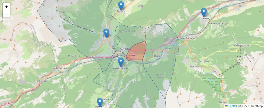 Karte des Postleitzahlen Bereichs  und der umliegenden Postleitzahlen in Deutschland