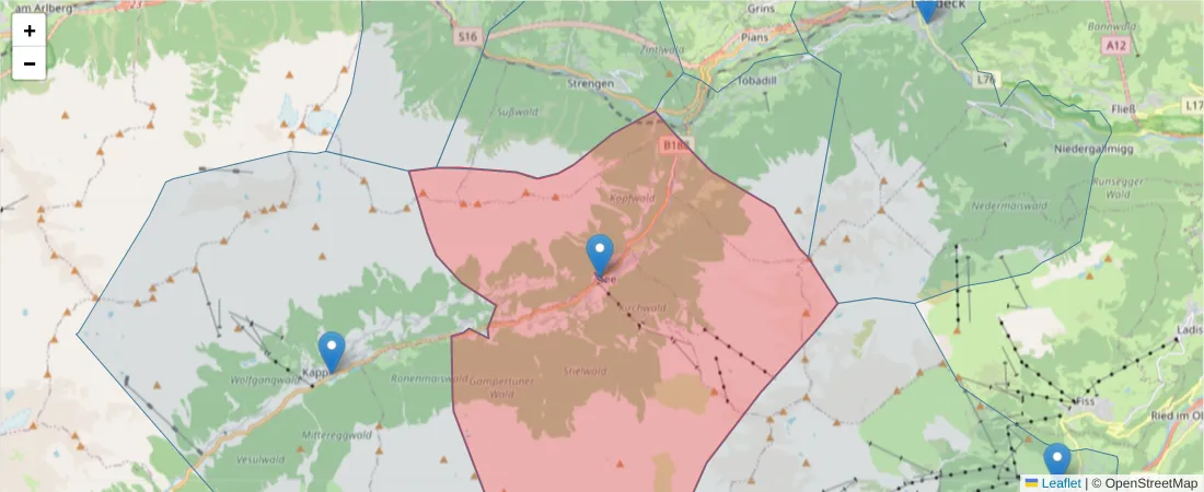 Karte des Postleitzahlen Bereichs  und der umliegenden Postleitzahlen in Deutschland