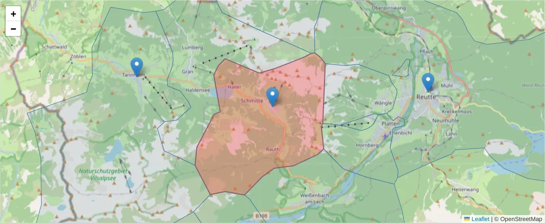 Karte des Postleitzahlen Bereichs  und der umliegenden Postleitzahlen in Deutschland