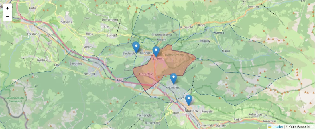 Karte des Postleitzahlen Bereichs  und der umliegenden Postleitzahlen in Deutschland