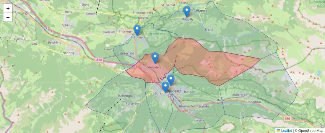 Karte des Postleitzahlen Bereichs  und der umliegenden Postleitzahlen in Deutschland