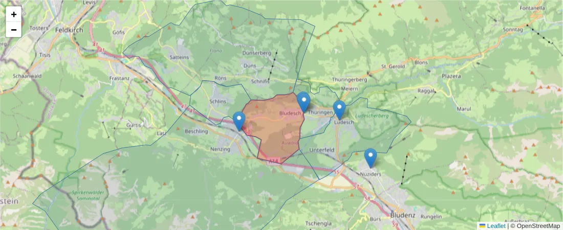Karte des Postleitzahlen Bereichs  und der umliegenden Postleitzahlen in Deutschland