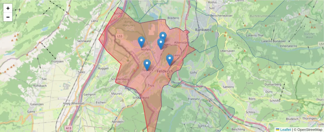 Karte des Postleitzahlen Bereichs  und der umliegenden Postleitzahlen in Deutschland