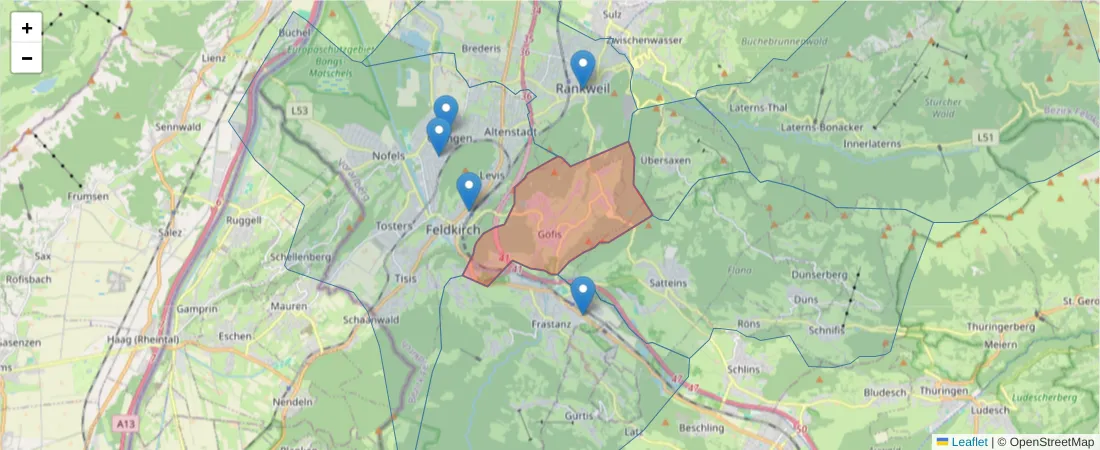 Karte des Postleitzahlen Bereichs  und der umliegenden Postleitzahlen in Deutschland