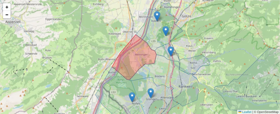 Karte des Postleitzahlen Bereichs  und der umliegenden Postleitzahlen in Deutschland