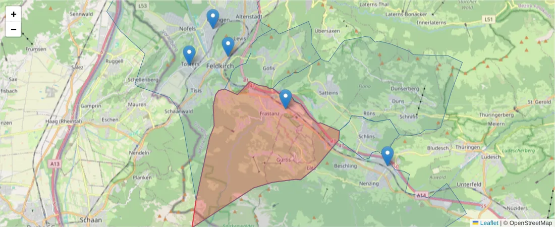 Karte des Postleitzahlen Bereichs  und der umliegenden Postleitzahlen in Deutschland