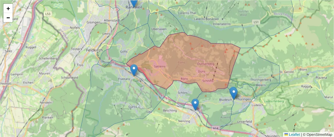Karte des Postleitzahlen Bereichs  und der umliegenden Postleitzahlen in Deutschland