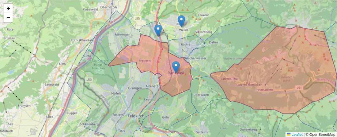 Karte des Postleitzahlen Bereichs  und der umliegenden Postleitzahlen in Deutschland