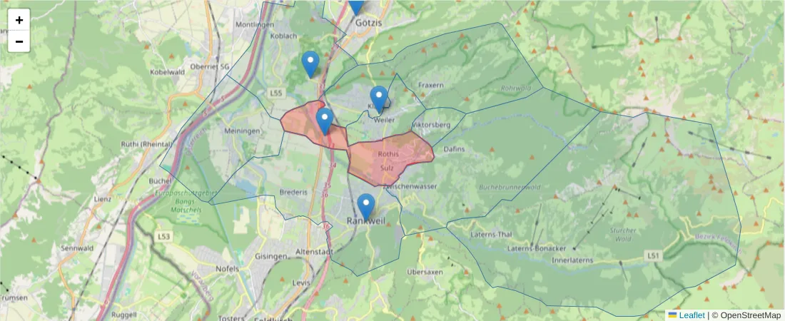 Karte des Postleitzahlen Bereichs  und der umliegenden Postleitzahlen in Deutschland