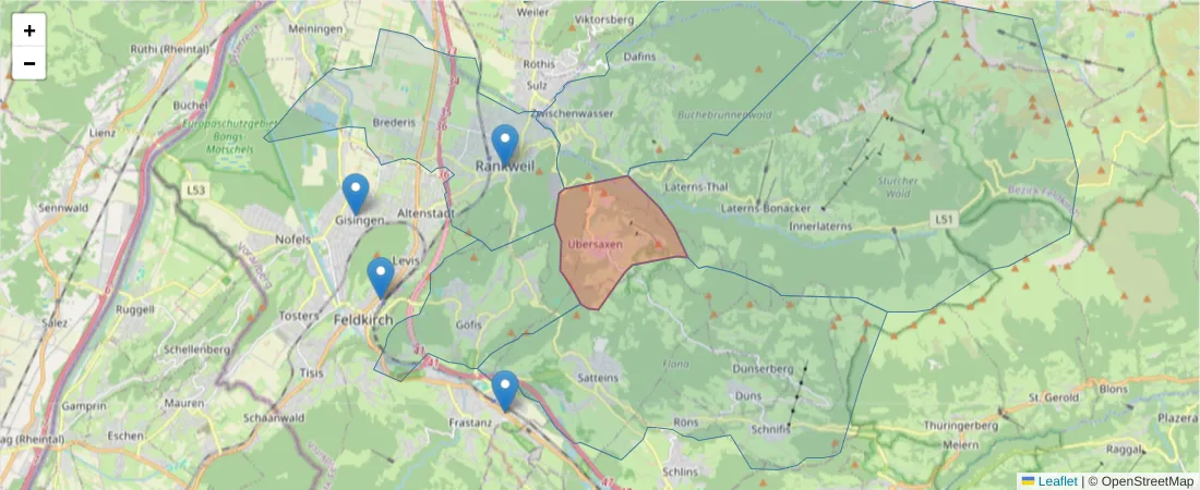 Karte des Postleitzahlen Bereichs  und der umliegenden Postleitzahlen in Deutschland