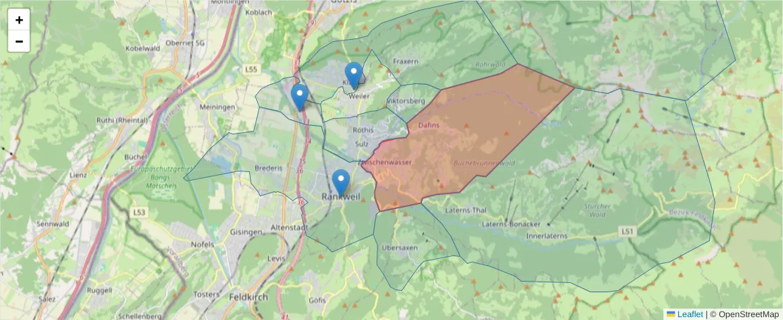 Karte des Postleitzahlen Bereichs  und der umliegenden Postleitzahlen in Deutschland