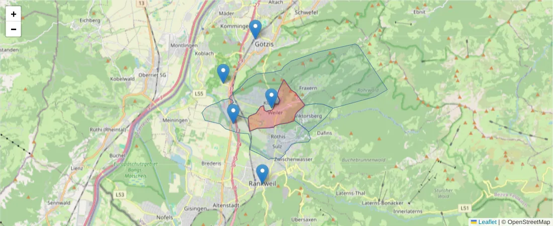 Karte des Postleitzahlen Bereichs  und der umliegenden Postleitzahlen in Deutschland
