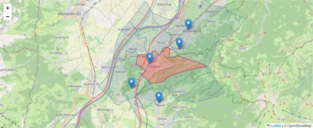 Karte des Postleitzahlen Bereichs  und der umliegenden Postleitzahlen in Deutschland