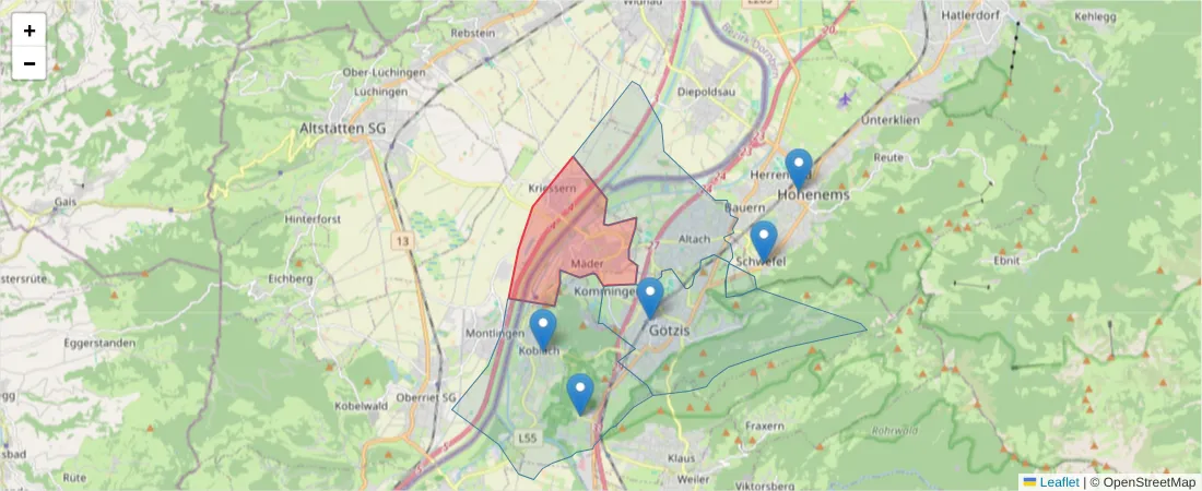 Karte des Postleitzahlen Bereichs  und der umliegenden Postleitzahlen in Deutschland