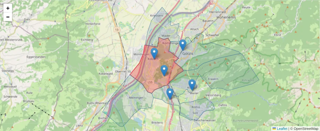 Karte des Postleitzahlen Bereichs  und der umliegenden Postleitzahlen in Deutschland