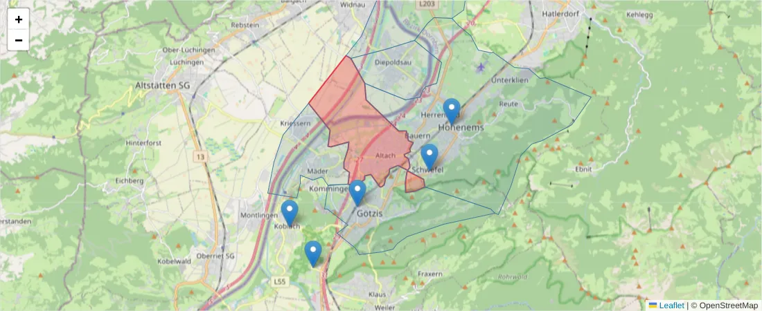 Karte des Postleitzahlen Bereichs  und der umliegenden Postleitzahlen in Deutschland