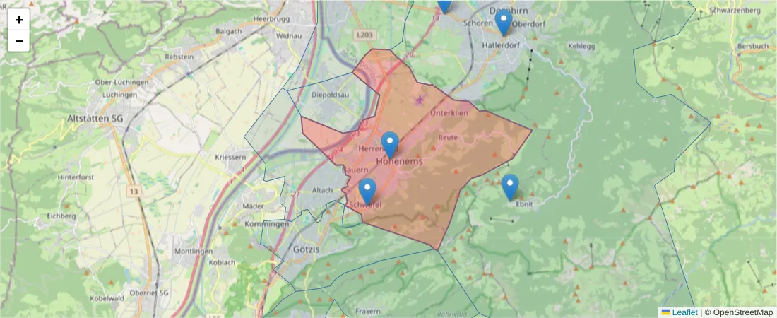 Karte des Postleitzahlen Bereichs  und der umliegenden Postleitzahlen in Deutschland