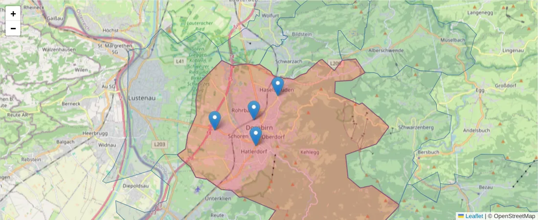 Karte des Postleitzahlen Bereichs  und der umliegenden Postleitzahlen in Deutschland