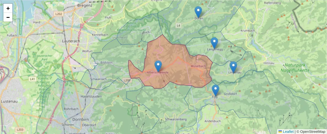 Karte des Postleitzahlen Bereichs  und der umliegenden Postleitzahlen in Deutschland