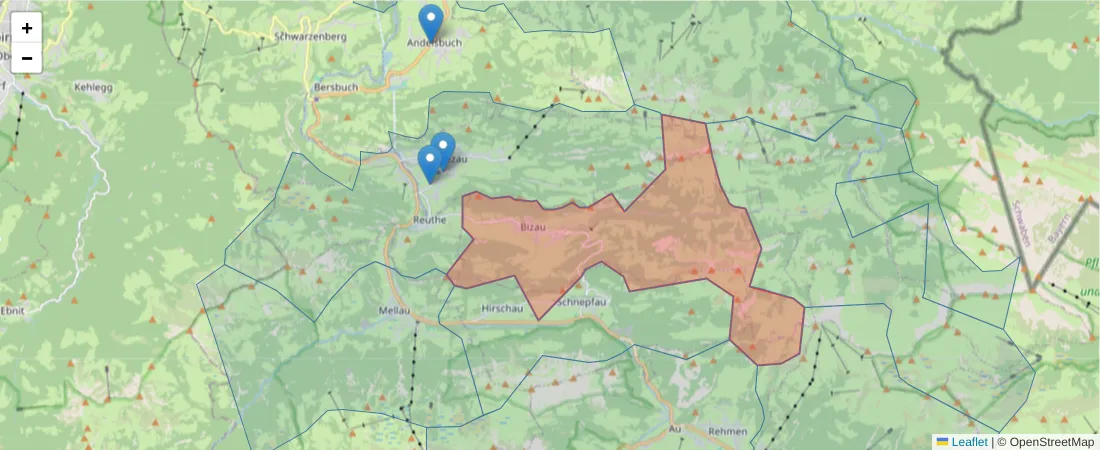 Karte des Postleitzahlen Bereichs  und der umliegenden Postleitzahlen in Deutschland