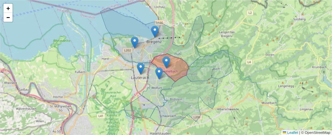 Karte des Postleitzahlen Bereichs  und der umliegenden Postleitzahlen in Deutschland